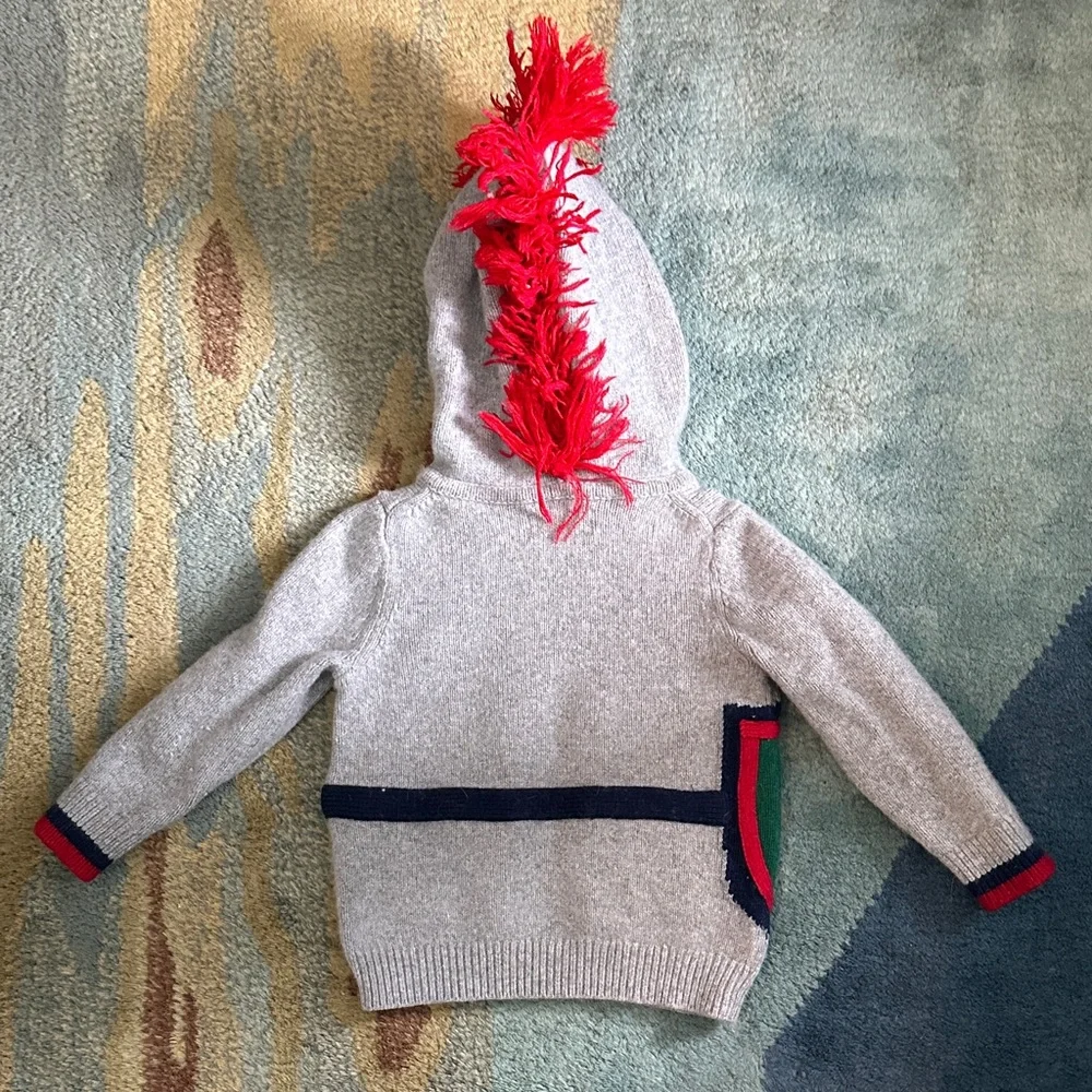 Mini Boden Gray Sweater with Red and Blue Knight Design